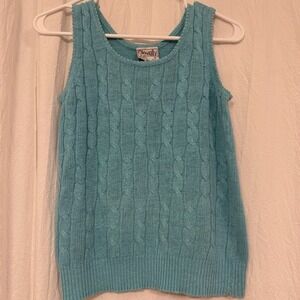 Vintage Womens Blue Sleeveless Round Neck Cable Knit Sweater Size Medium Preppy